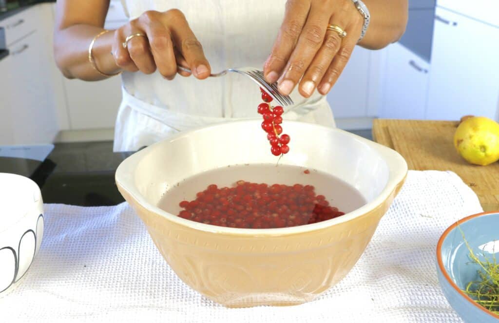 Redcurrants removed from their stalks